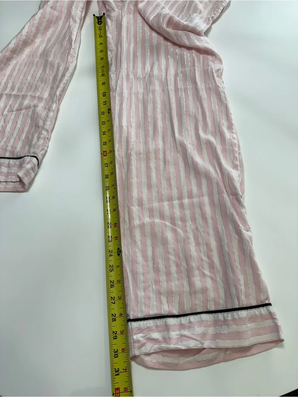 Victoria's Secret Pink Striped Pajama Set with Black Trim Size Medium